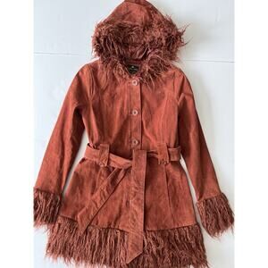 VTG Heritage 1981 I Love H81 Penny Lane Coat Women S/P Rusty Orange Leather Boho